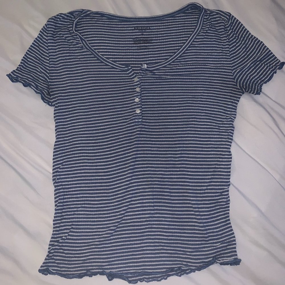 Blue/White Striped Ruffle Sleeve Shirt